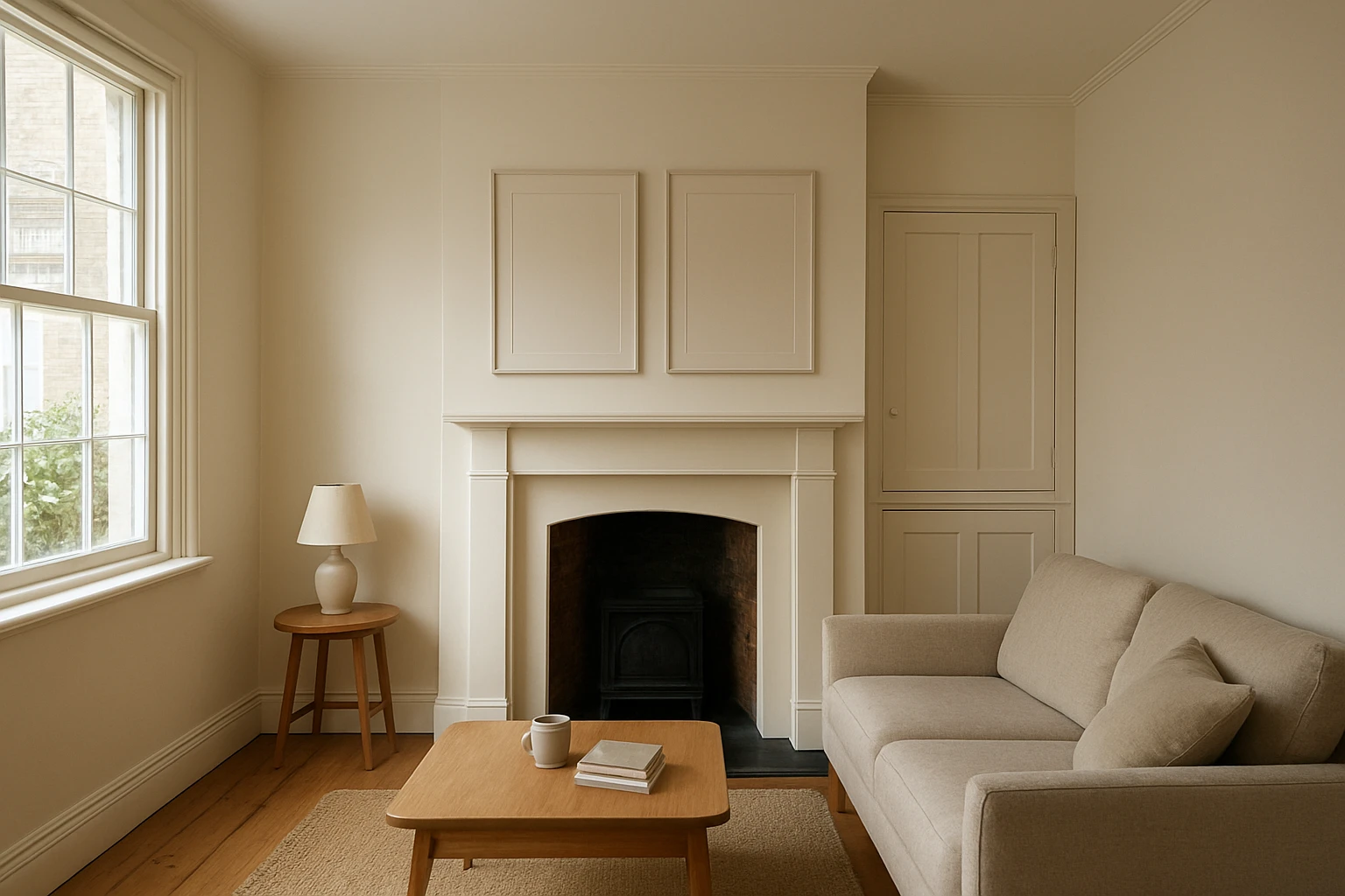Wall panelling around unequal living room alcoves