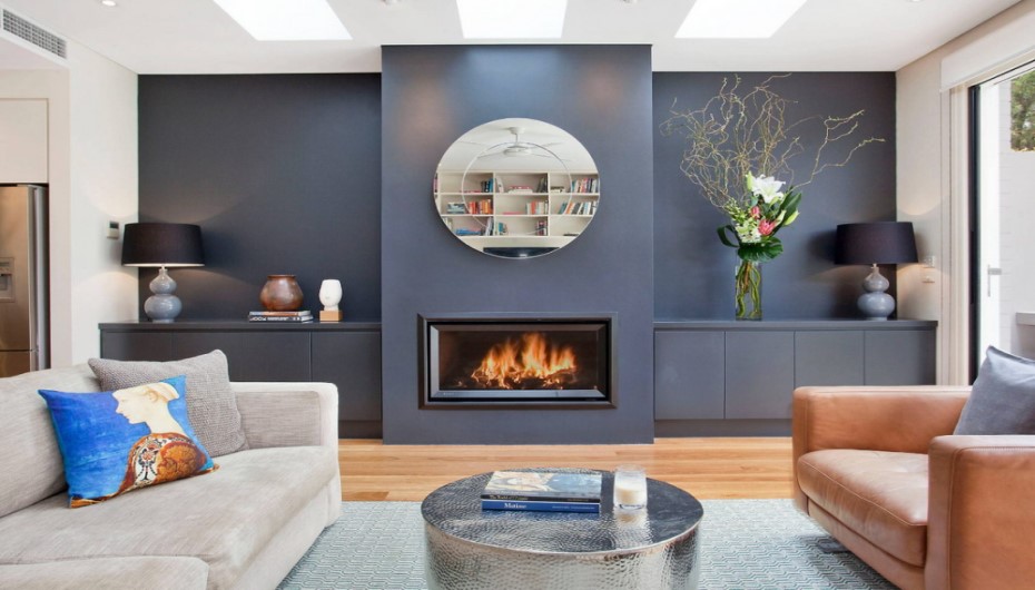 A Fireplace In the Rectangular Living Room