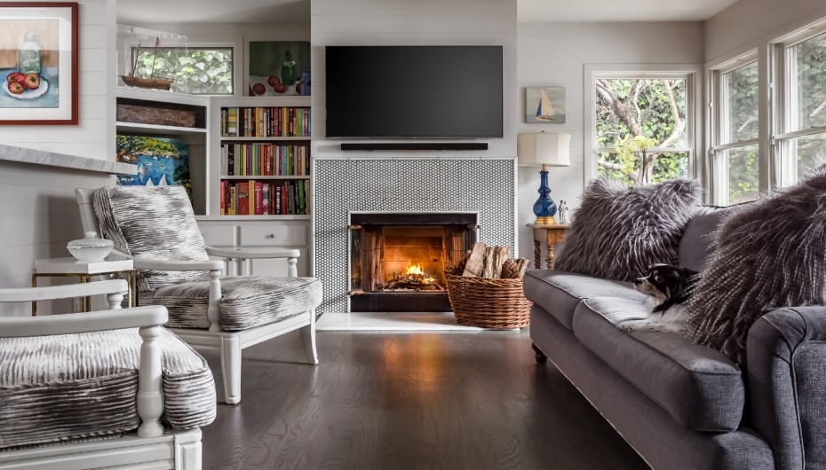 A Fireplace In the Rectangular Living Room