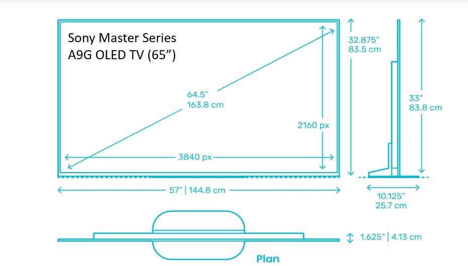 65 Inch TV Dimensions In CM