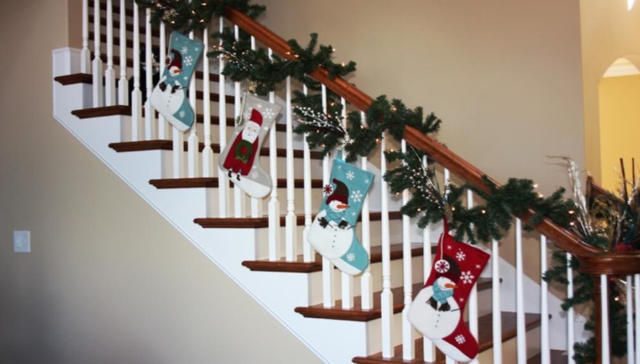 Hang The Stockings On Staircase Railing