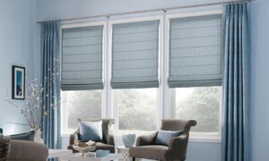 Wave curtains with roman blinds