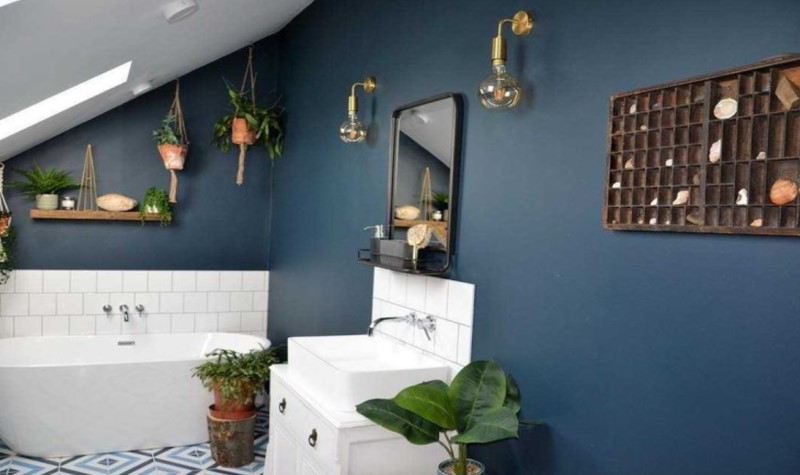 Add Bathroom Decor Elements - navy blue bathroom style