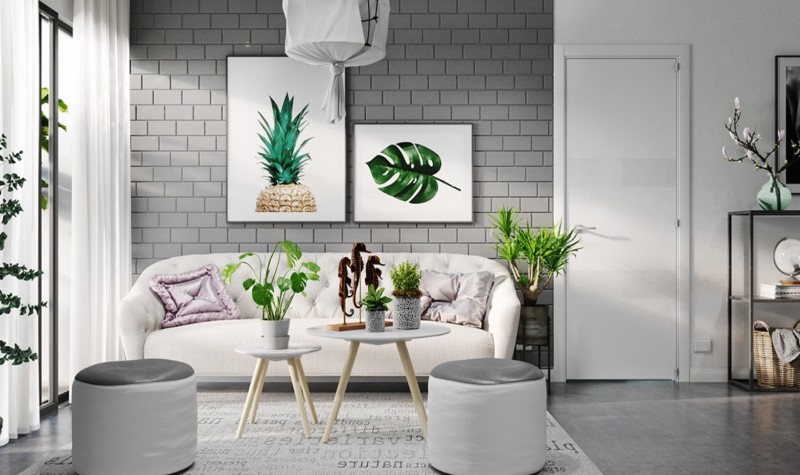 Add Some Greenery - grey colored living room