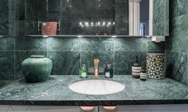Apply Dark Green Marble Countertops - dark green bathroom design