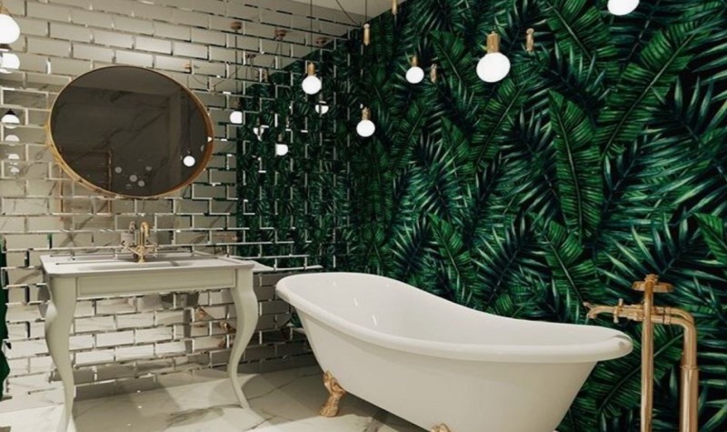 Apply Wallpaper - dark green bathrooms