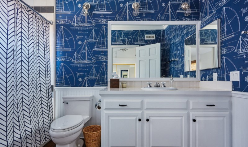 Apply Wallpaper - navy blue bathroom ideas