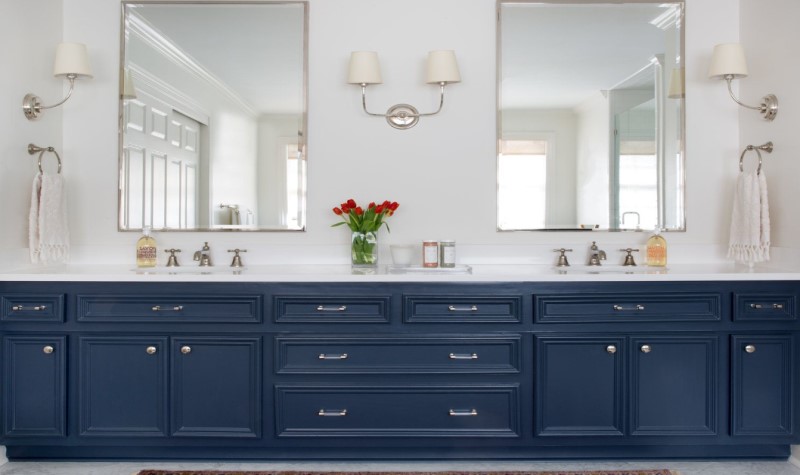 Choose Navy Blue Vanity - navy blue bathroom decor