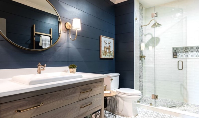 Incorporate Navy Blue Accent Walls - modern navy blue bathroom