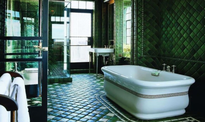 Install Dark Green Floor Tiles - dark green bathroom designs