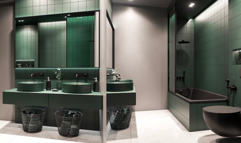 Install Dark Green Vanity - dark green bathroom ideas