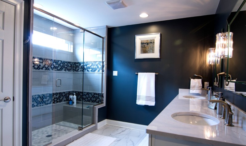 Lighting Fixtures - modern navy blue bathroom design