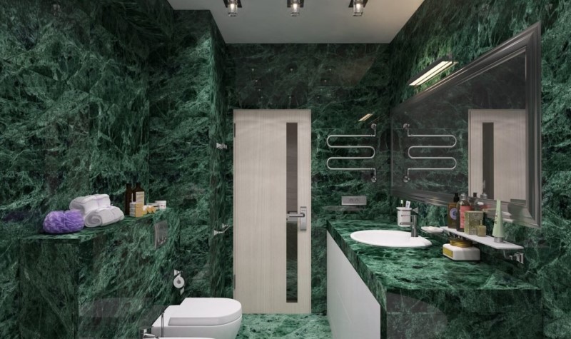 Make Contrast With White Accents - dark green bathrooms