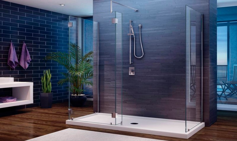 Shower Walls - modern navy blue bathroom decor