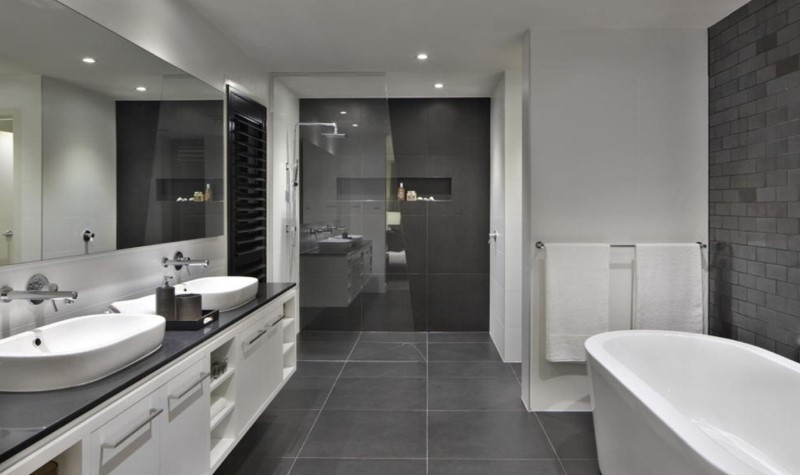 Apply Metalic Accents - grey farmhouse bathroom