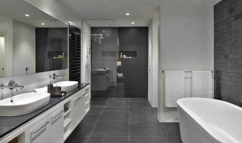 Crisp White Touches - grey bathroom